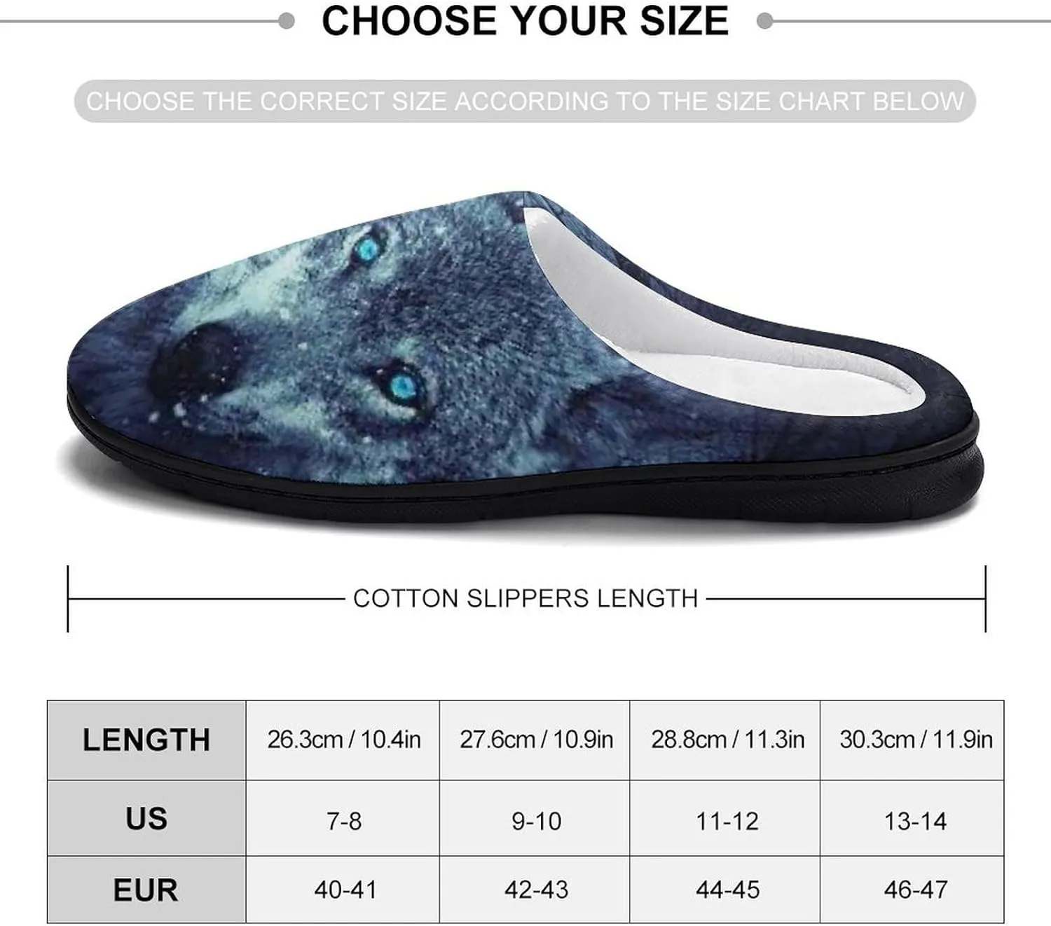 Arctic Snow Wolf Mens Slippers Winter Memory Foam Warm House Shoes Indoor/Outdoor