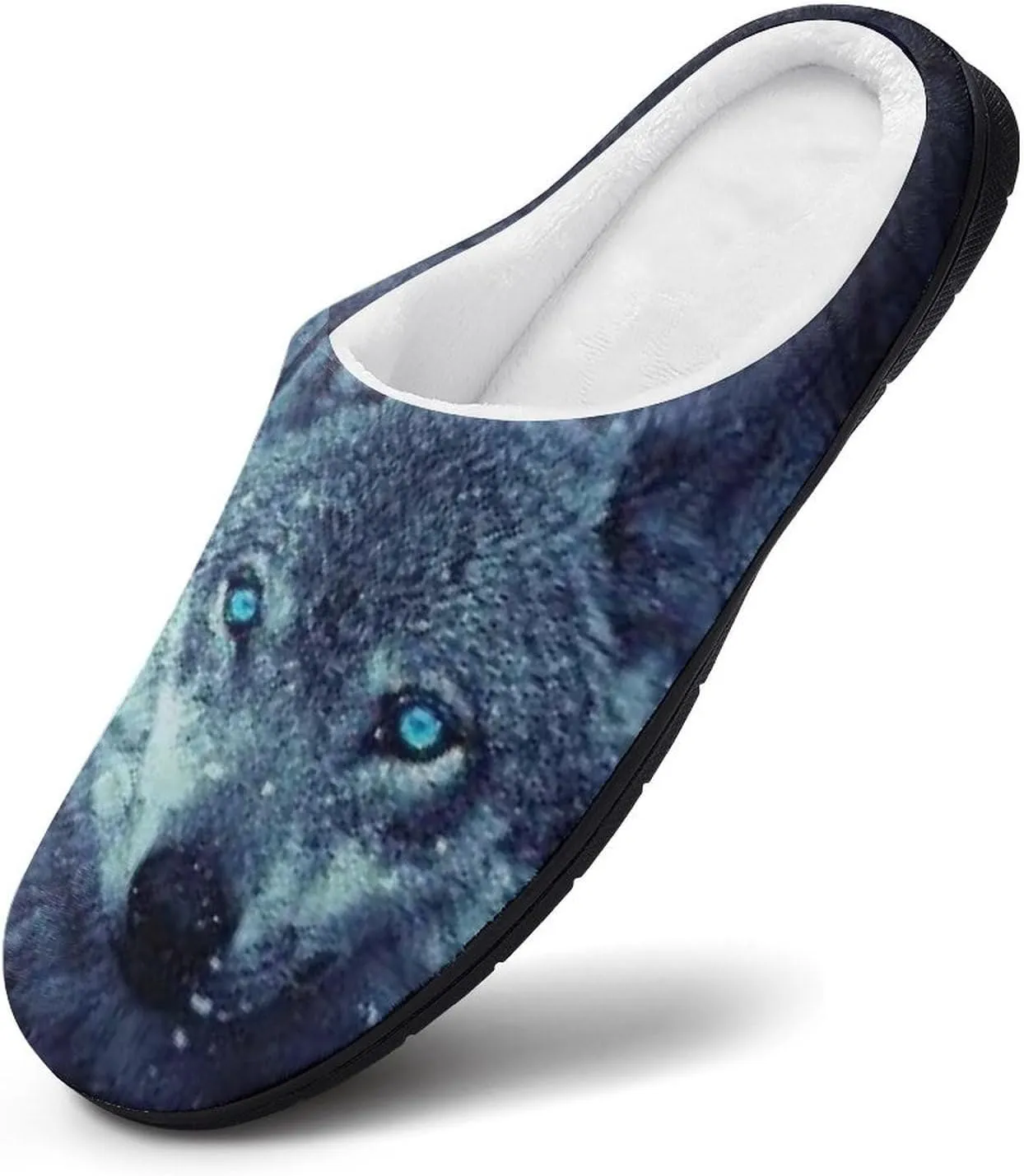 Arctic Snow Wolf Mens Slippers Winter Memory Foam Warm House Shoes Indoor/Outdoor