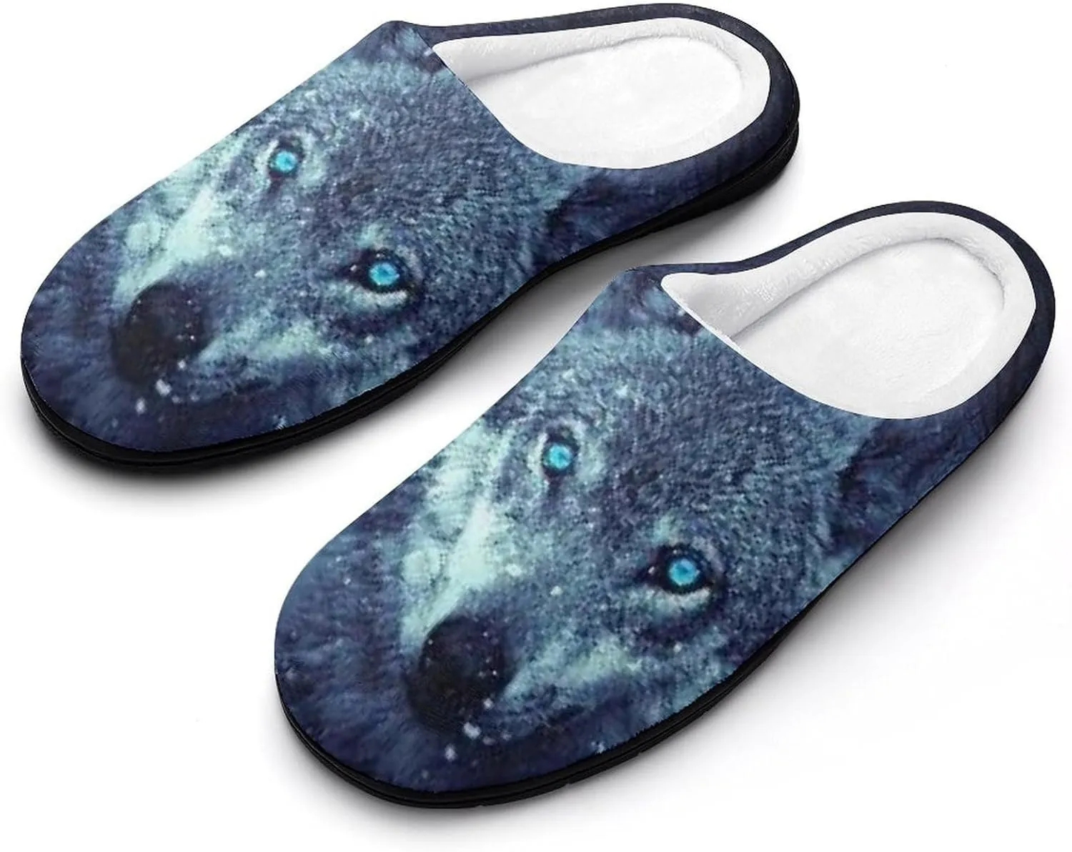 Arctic Snow Wolf Mens Slippers Winter Memory Foam Warm House Shoes Indoor/Outdoor