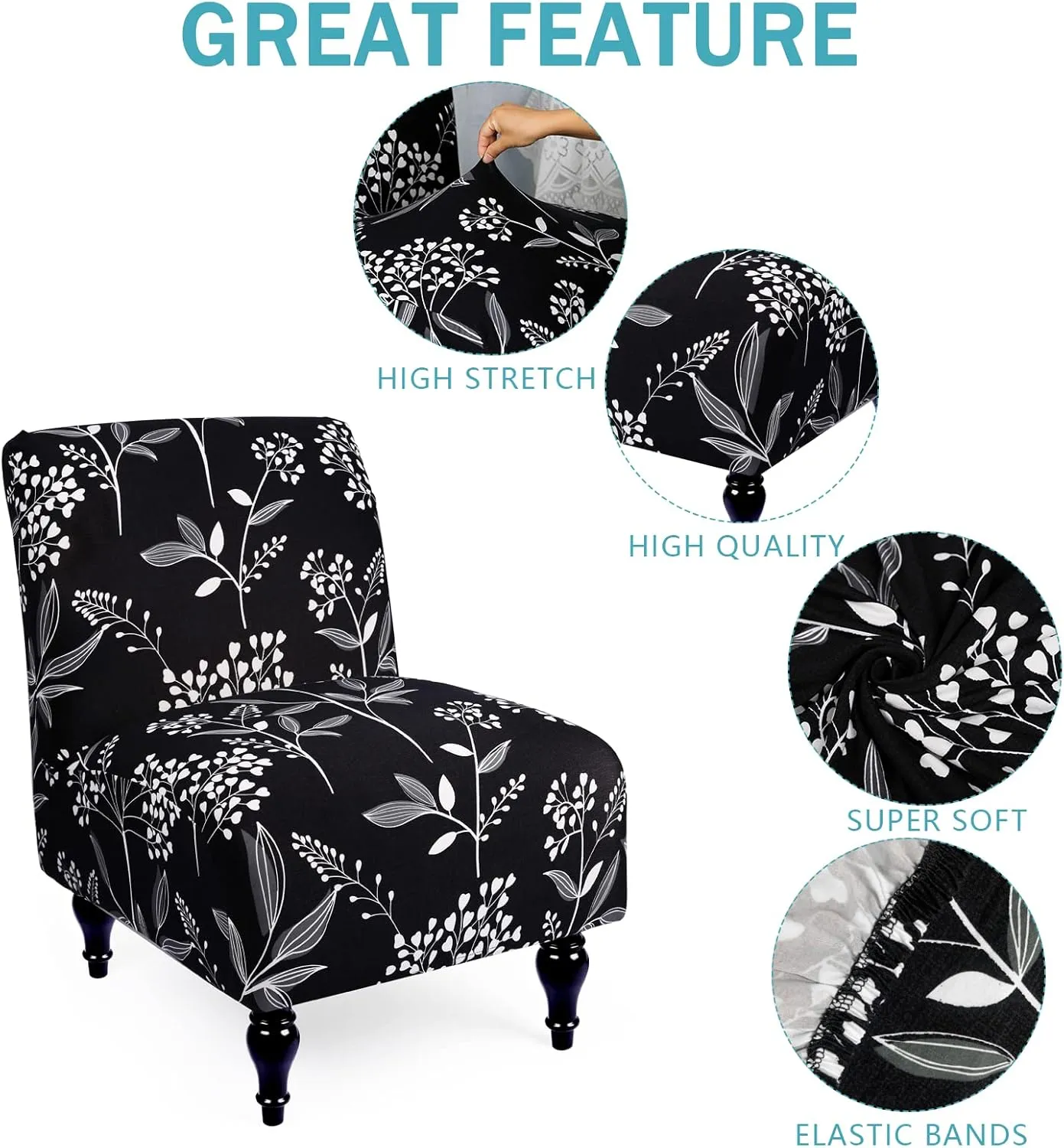 Armless Accent Slipper Chair Cover Slipcover,Stretch Spandex Printed Removable Non-Slip Silp Cover for Accent Chair Without Arms for Living Dining Room