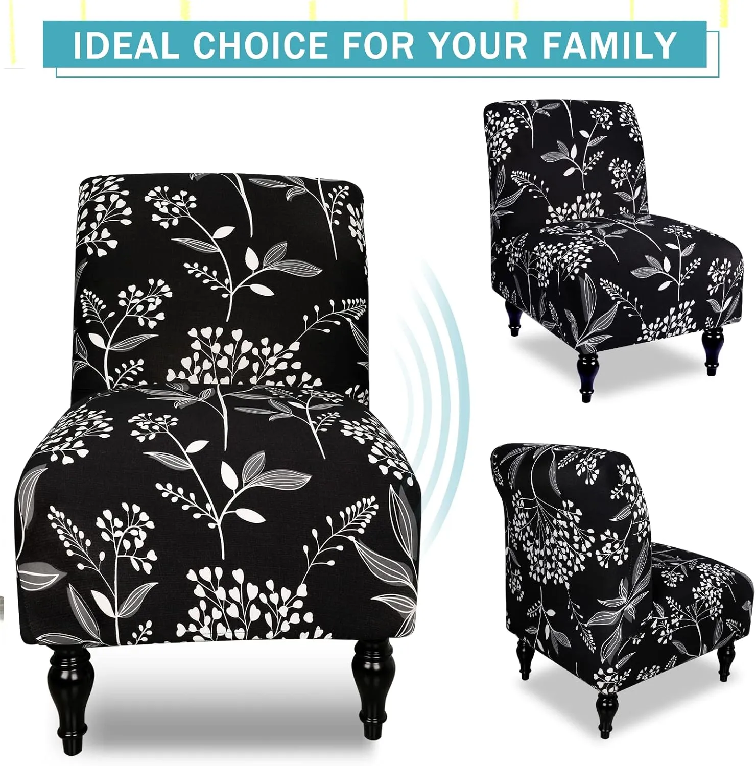 Armless Accent Slipper Chair Cover Slipcover,Stretch Spandex Printed Removable Non-Slip Silp Cover for Accent Chair Without Arms for Living Dining Room