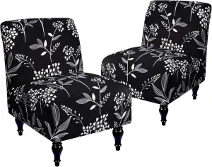Armless Accent Slipper Chair Cover Slipcover,Stretch Spandex Printed Removable Non-Slip Silp Cover for Accent Chair Without Arms for Living Dining Room