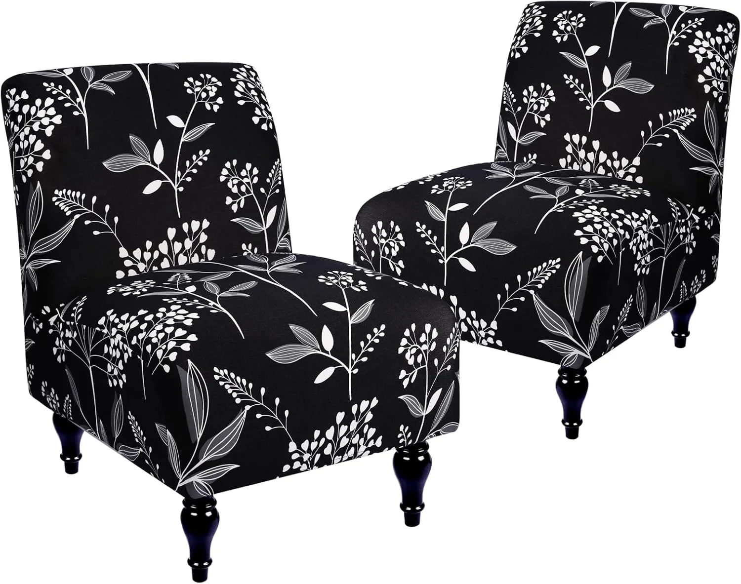 Armless Accent Slipper Chair Cover Slipcover,Stretch Spandex Printed Removable Non-Slip Silp Cover for Accent Chair Without Arms for Living Dining Room
