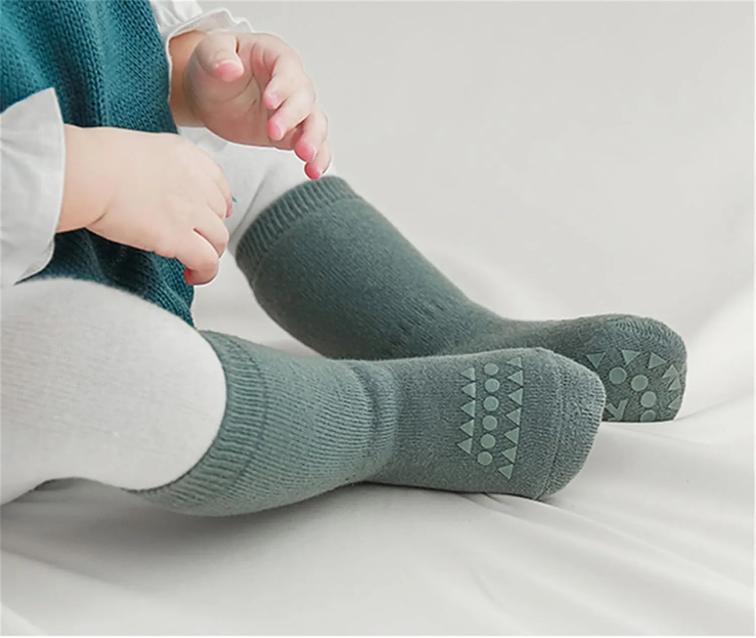 Baby Non Slip Grip Socks Toddler Knee High Anti Skid Crew Slipper Crawling Socks for Girls Boys Newborn
