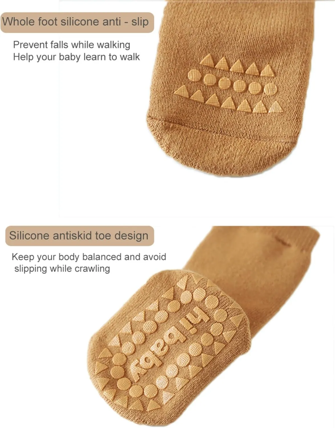 Baby Non Slip Grip Socks Toddler Knee High Anti Skid Crew Slipper Crawling Socks for Girls Boys Newborn