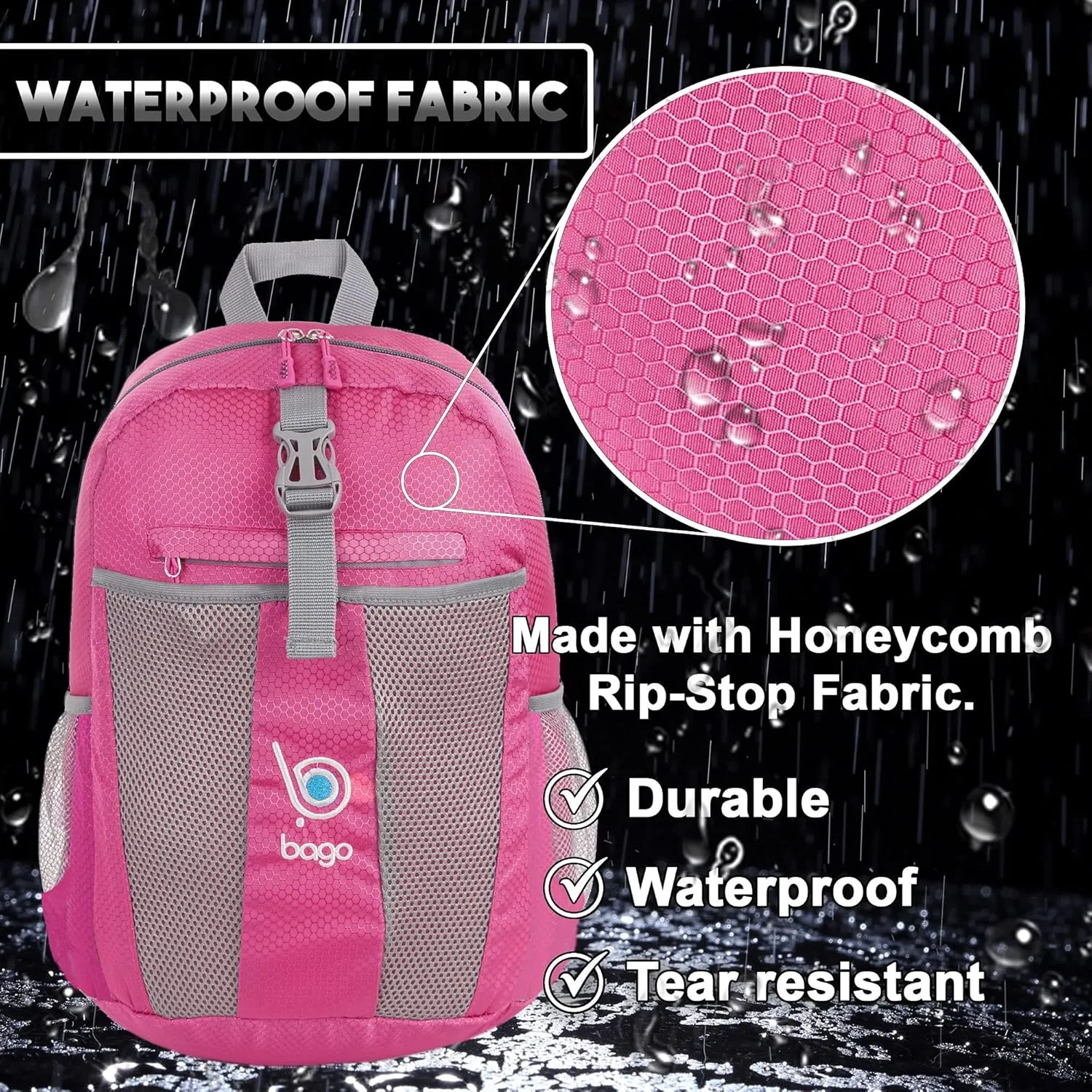 bago Lightweight Small Hiking Backpack for Women and Men - 25L Travel Day Pack - Foldable Hiking Daypack Ultralight for Camping Outdoor Sports - Day Bag Packable Backpack for Travel (Pink)