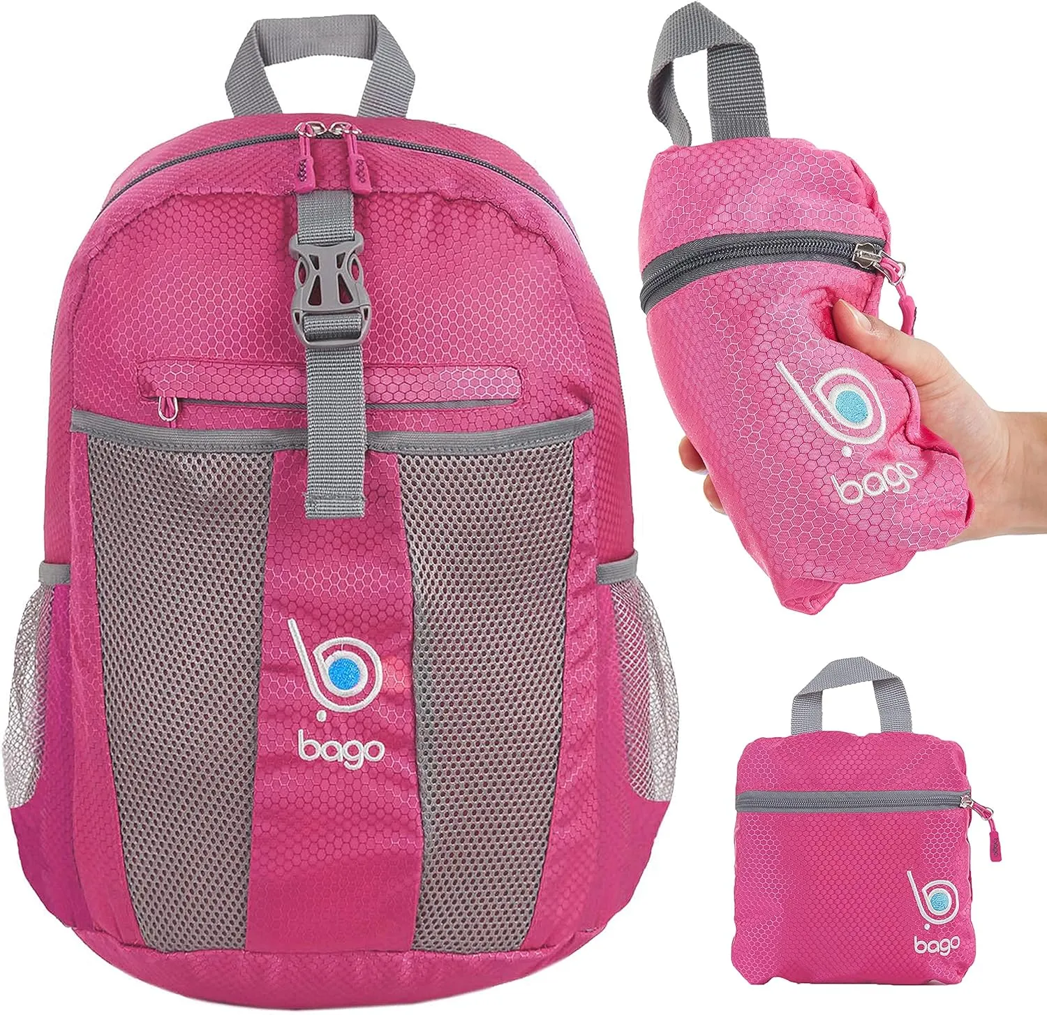 bago Lightweight Small Hiking Backpack for Women and Men - 25L Travel Day Pack - Foldable Hiking Daypack Ultralight for Camping Outdoor Sports - Day Bag Packable Backpack for Travel (Pink)