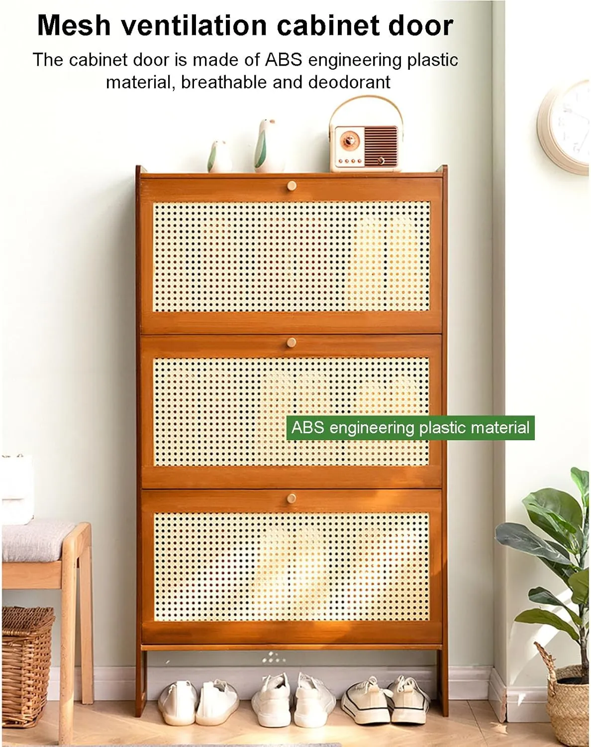 Bamboo Shoe Cabinet with Flip Up Doors Free Standing nizer for Heels Boots and Slippers Slim Shoe Storage Rack for Entryway Hallway Living Room 70x17x87cm Wood