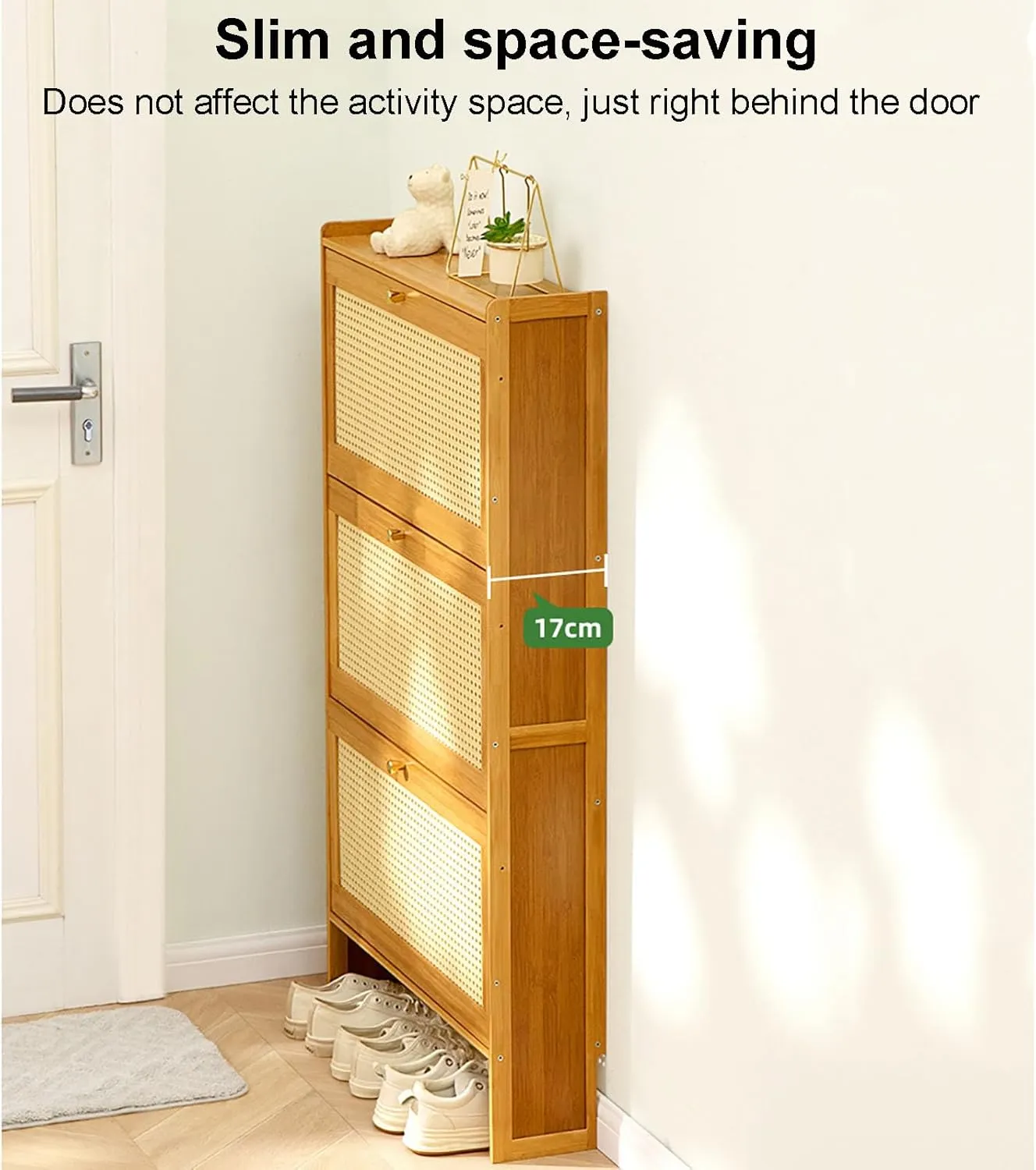 Bamboo Shoe Cabinet with Flip Up Doors Free Standing nizer for Heels Boots and Slippers Slim Shoe Storage Rack for Entryway Hallway Living Room 70x17x87cm Wood