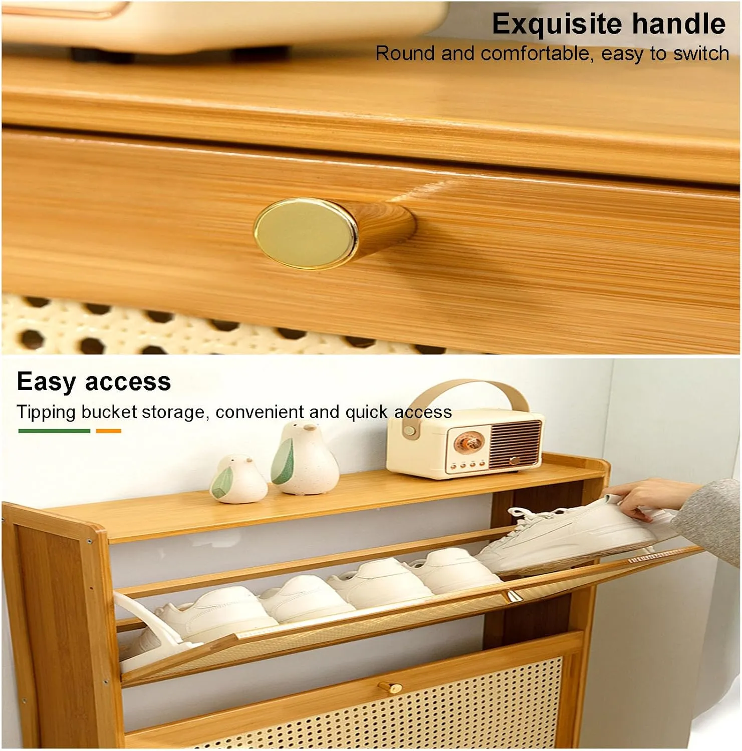 Bamboo Shoe Cabinet with Flip Up Doors Free Standing nizer for Heels Boots and Slippers Slim Shoe Storage Rack for Entryway Hallway Living Room 70x17x87cm Wood
