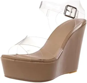 BAMBOO Women Peep Toe Platform Wedge High Heel Ankle Strap Sandals