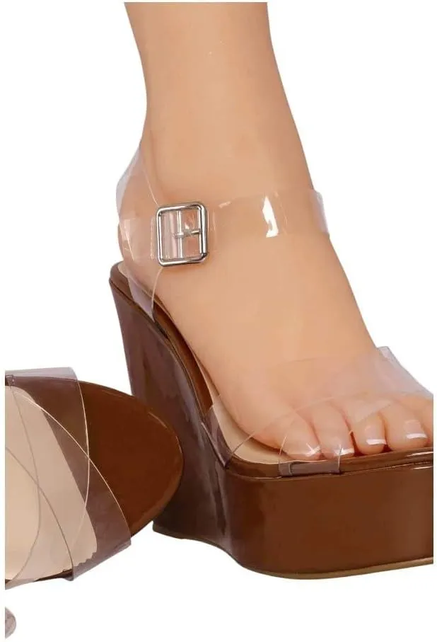BAMBOO Women Peep Toe Platform Wedge High Heel Ankle Strap Sandals