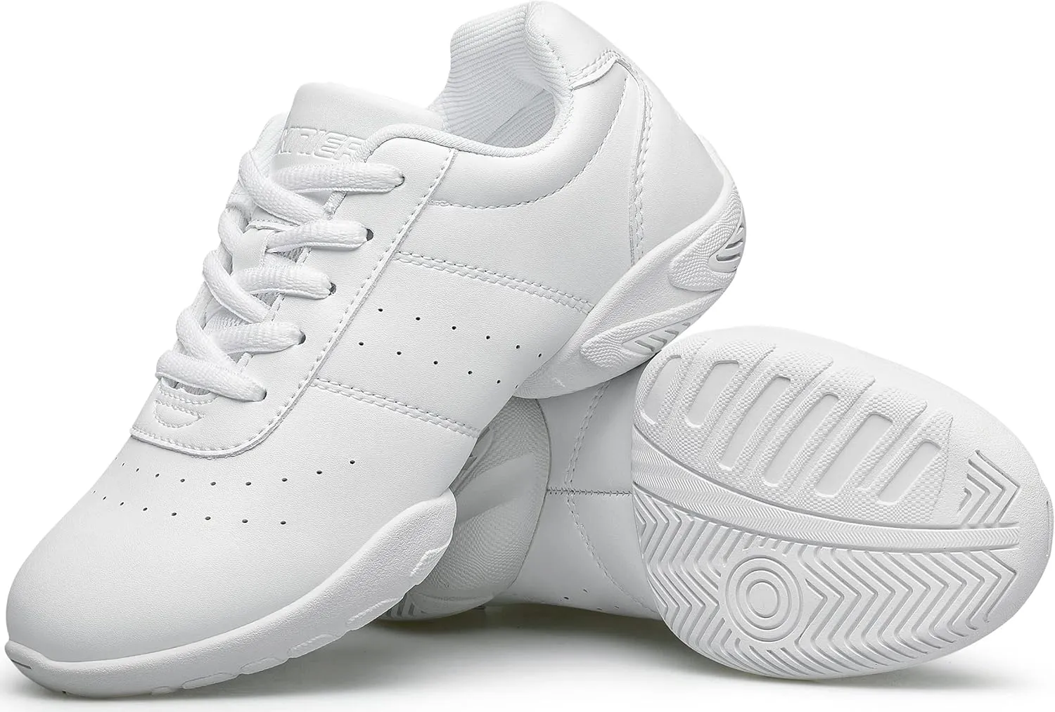BAXINIER Girls White Cheerleading Dance Shoes Athletic Training Tennis Breathable Youth Competition Cheer Sneakers