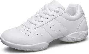 BAXINIER Girls White Cheerleading Dance Shoes Athletic Training Tennis Breathable Youth Competition Cheer Sneakers