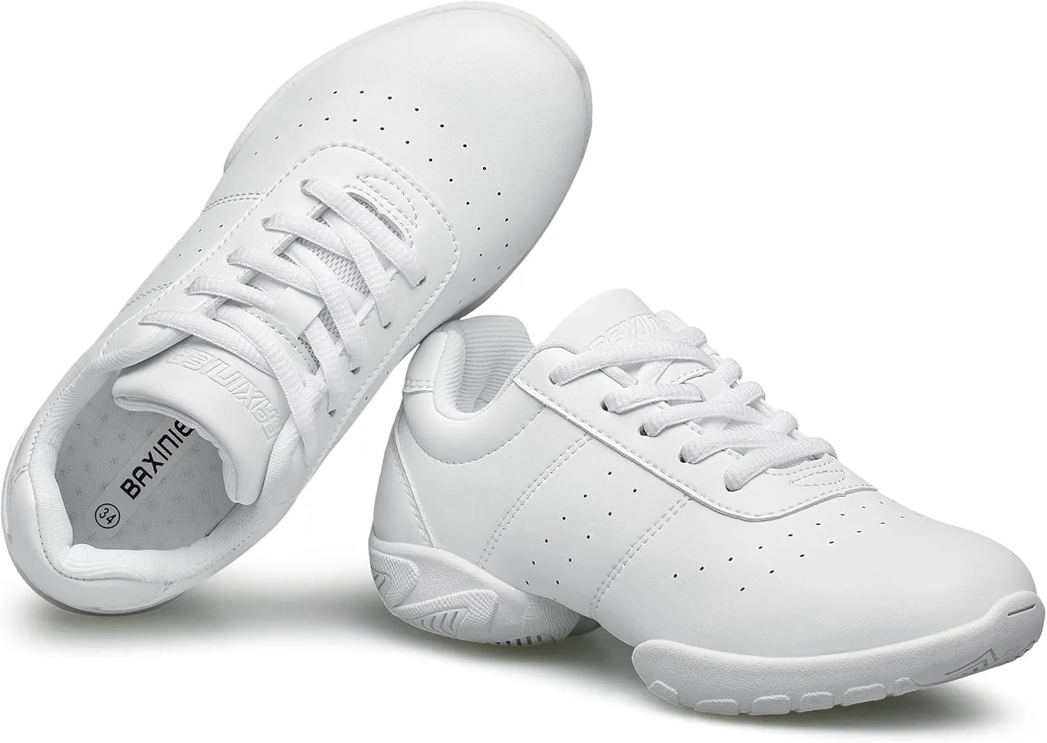 BAXINIER Girls White Cheerleading Dance Shoes Athletic Training Tennis Breathable Youth Competition Cheer Sneakers