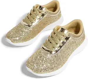 BELOS Women's Glitter Shoes Sparkly Lightweight Metallic Sequins Tennis Shoes Casual Retro Braided Walking Shoes