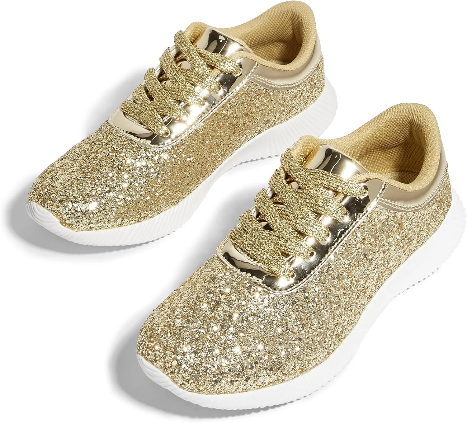 BELOS Women's Glitter Shoes Sparkly Lightweight Metallic Sequins Tennis Shoes Casual Retro Braided Walking Shoes