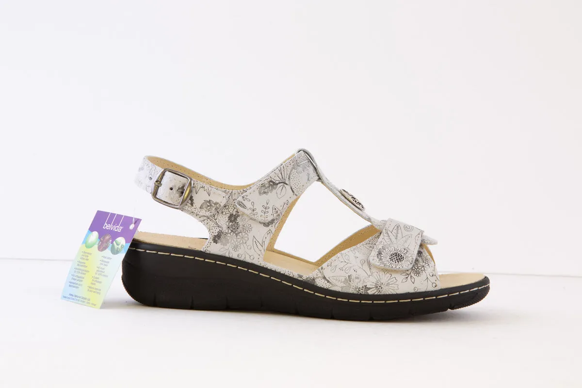 BELVIDA - 42.212 VELCRO STRAP COMFORT SANDAL - LIGHT GREY PRINT