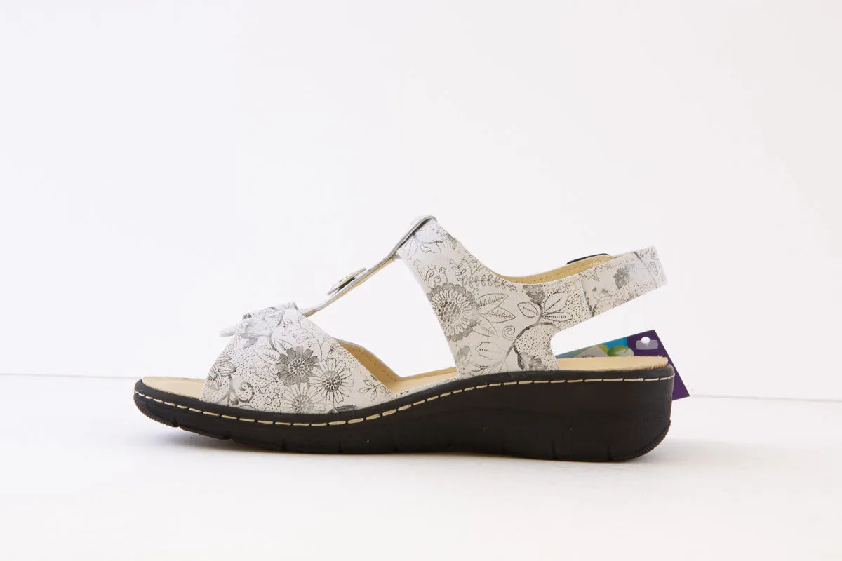 BELVIDA - 42.212 VELCRO STRAP COMFORT SANDAL - LIGHT GREY PRINT
