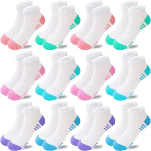 Bemeol Girls Socks 12 Pairs Kids Ankle Athletic Socks Cotton Sports Low Cut Socks