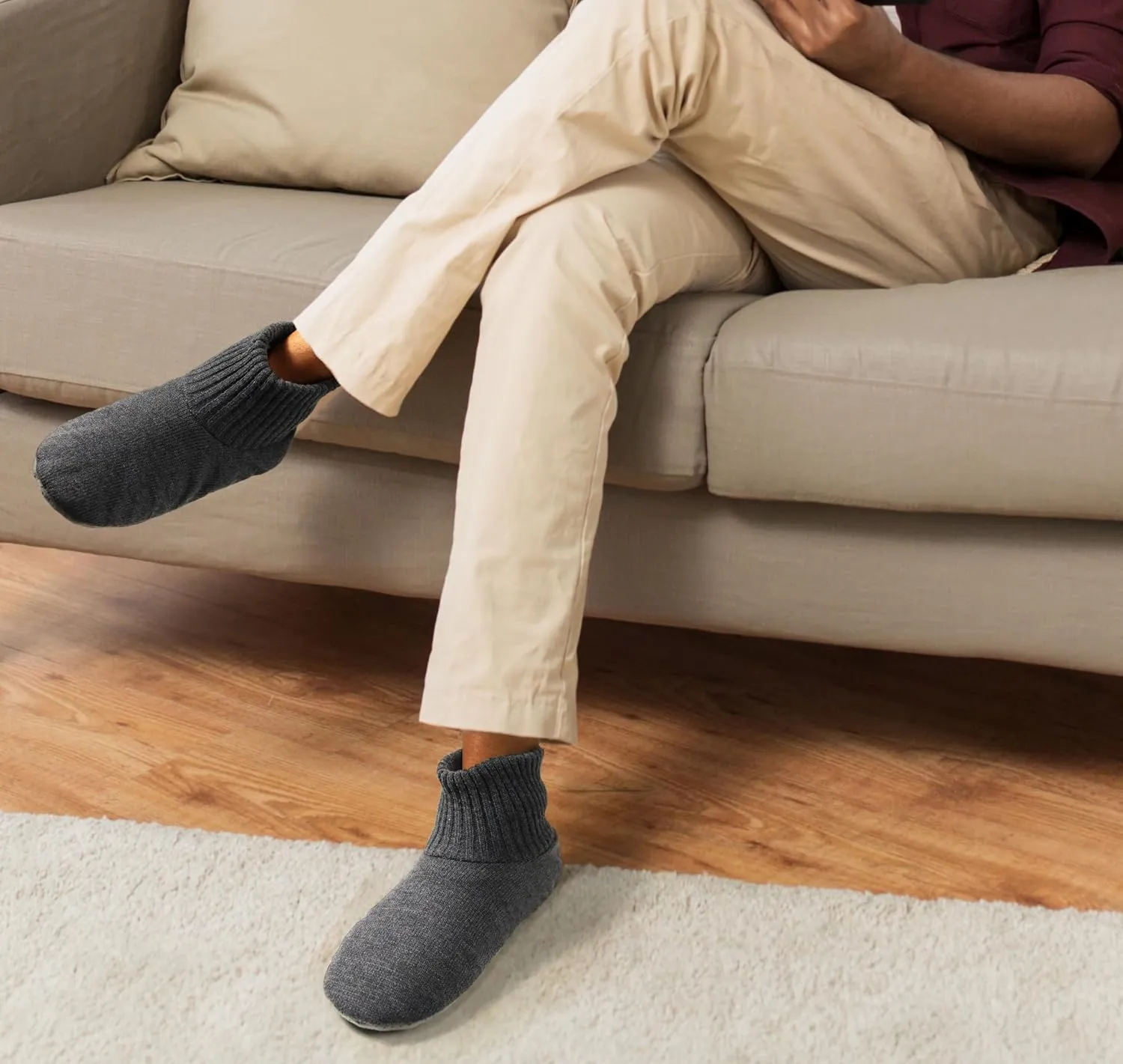 BenSorts Men Fuzzy Slipper Socks with Grippers Non Slip Indoor House Socks Christmas Gifts