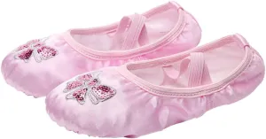 BESPORTBLE Ribbon Ballet Slipper Stretch Suede Sole Satin Ballet Dance Shoes Embroidered for Boys and Girls Size 28