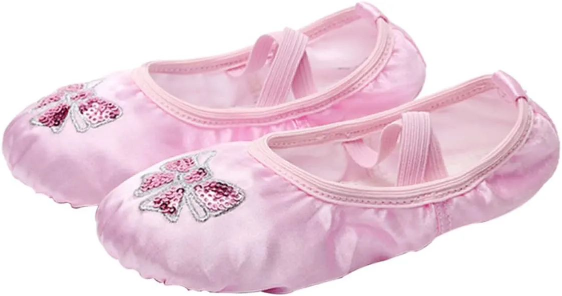 BESPORTBLE Ribbon Ballet Slipper Stretch Suede Sole Satin Ballet Dance Shoes Embroidered for Boys and Girls Size 28