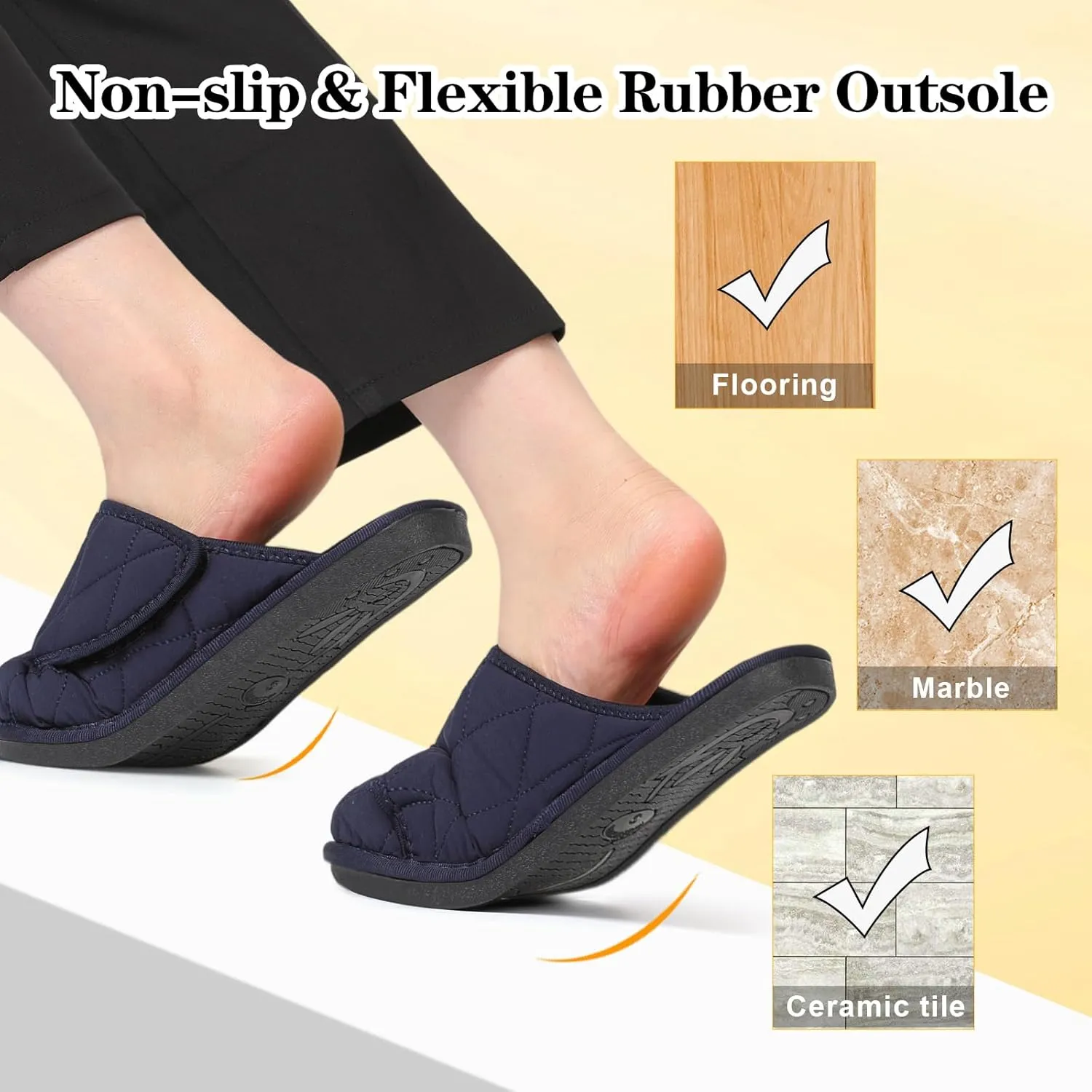 Besroad Mens Slippers Wide Memory Foam House Slippers Adjustable Diabetic Shoes Arthritis Edema Swollen House Shoes
