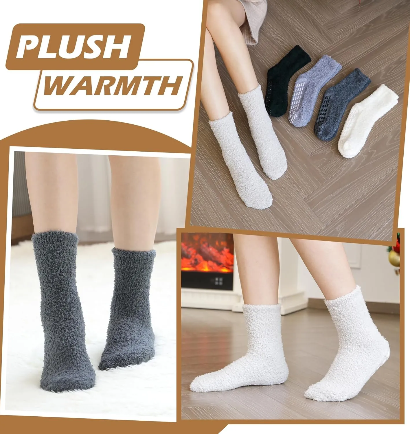 Bevigorio Non Slip Slipper Socks for Women Hospital Fuzzy Socks with Grips Cozy Grippy Winter Warm Gifts