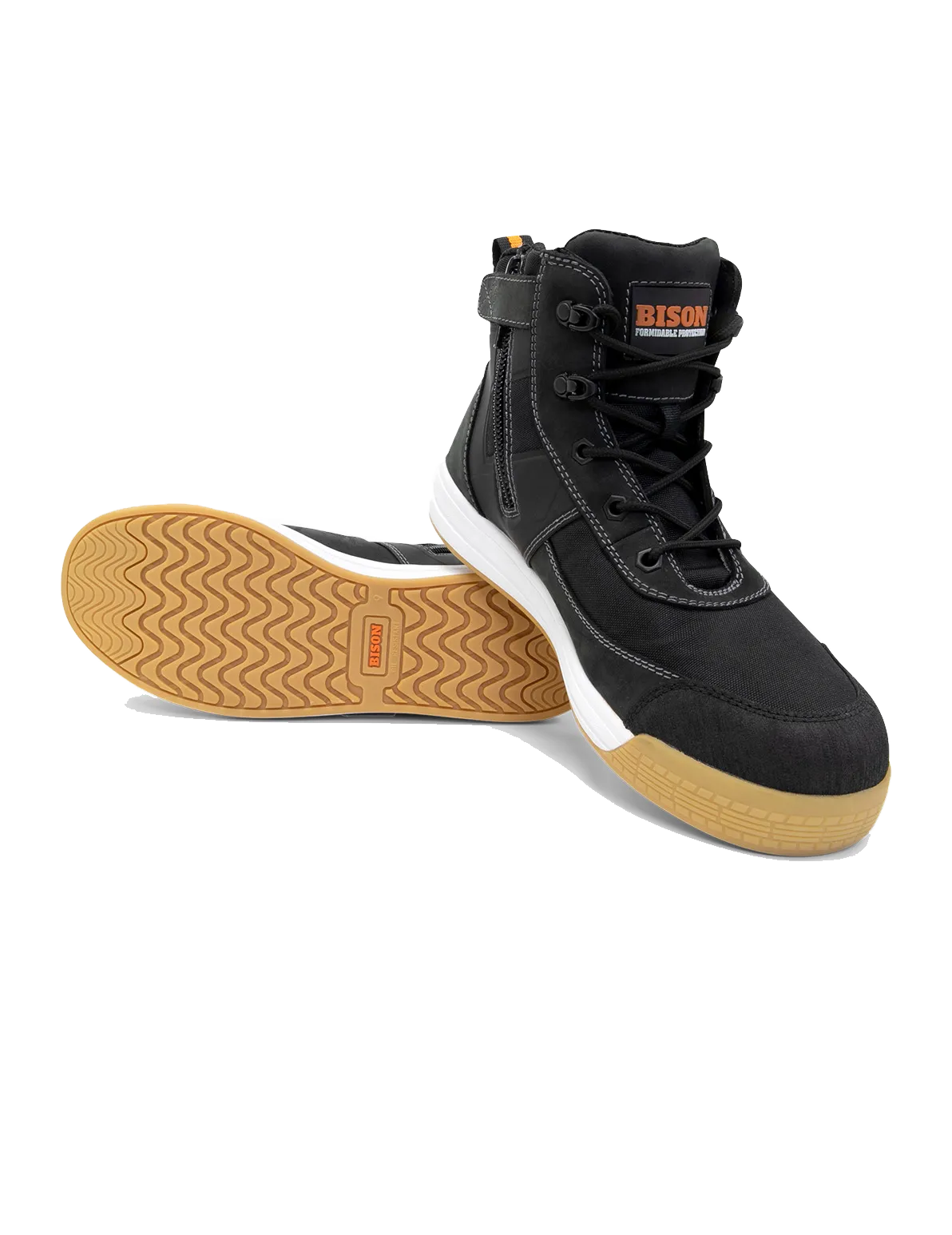 BISON Dune Zip Side Lace Up High Top Safety Shoe