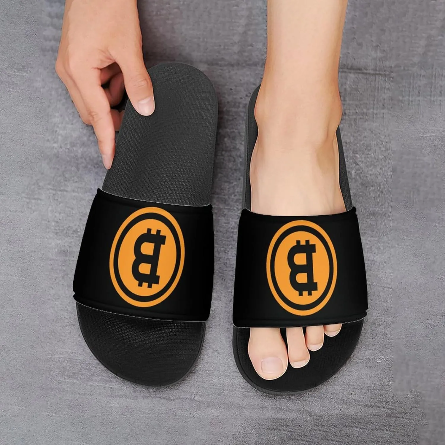 Bitcoin Logo Funny Slide Sandals Non-Slip PVC Shower Slipper House Shoes Open Toe Slippers for Adult