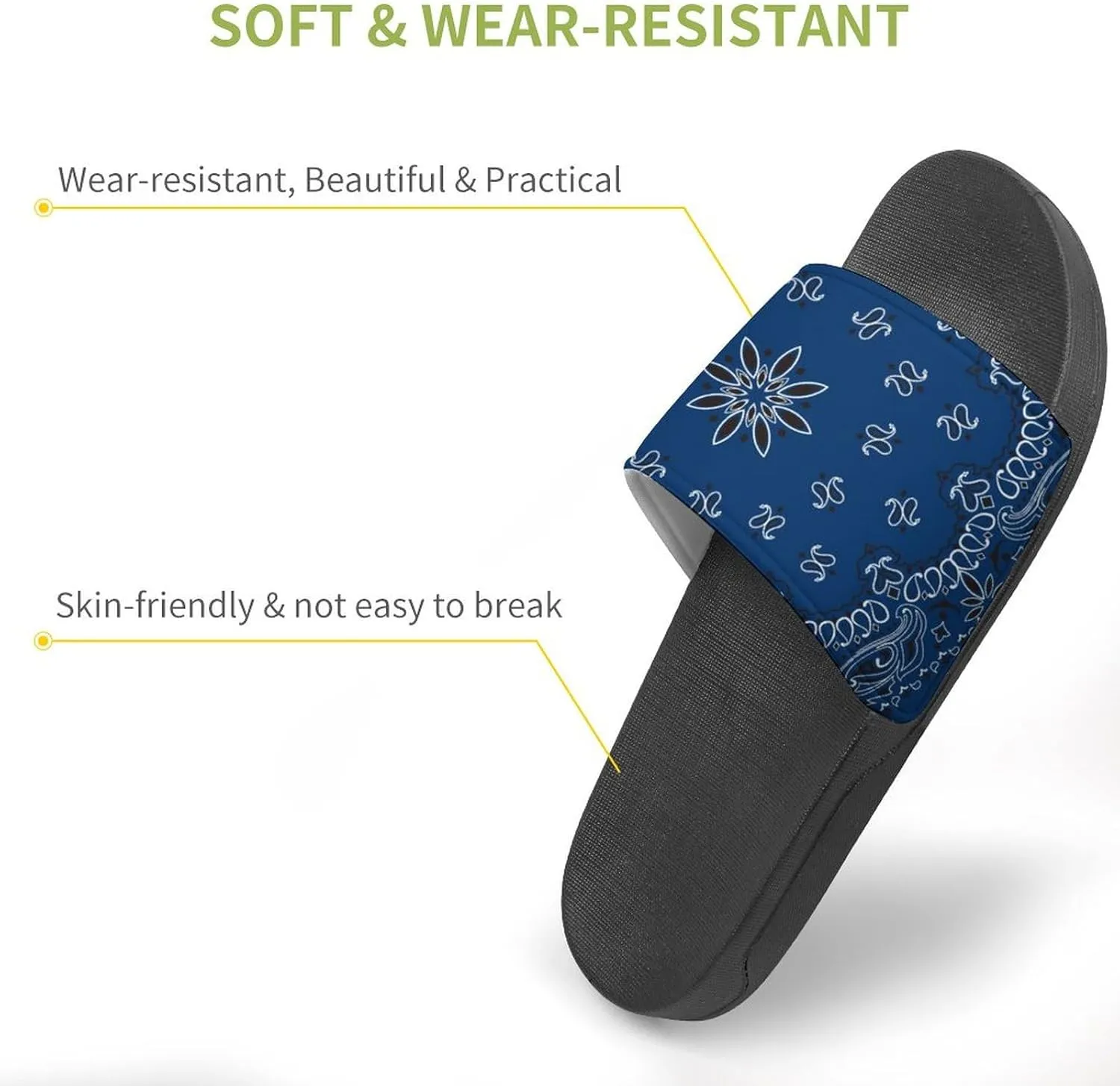 Blue Paisley Bandana Funny Slide Sandals Non-Slip PVC Shower Slipper House Shoes Open Toe Slippers for Adult
