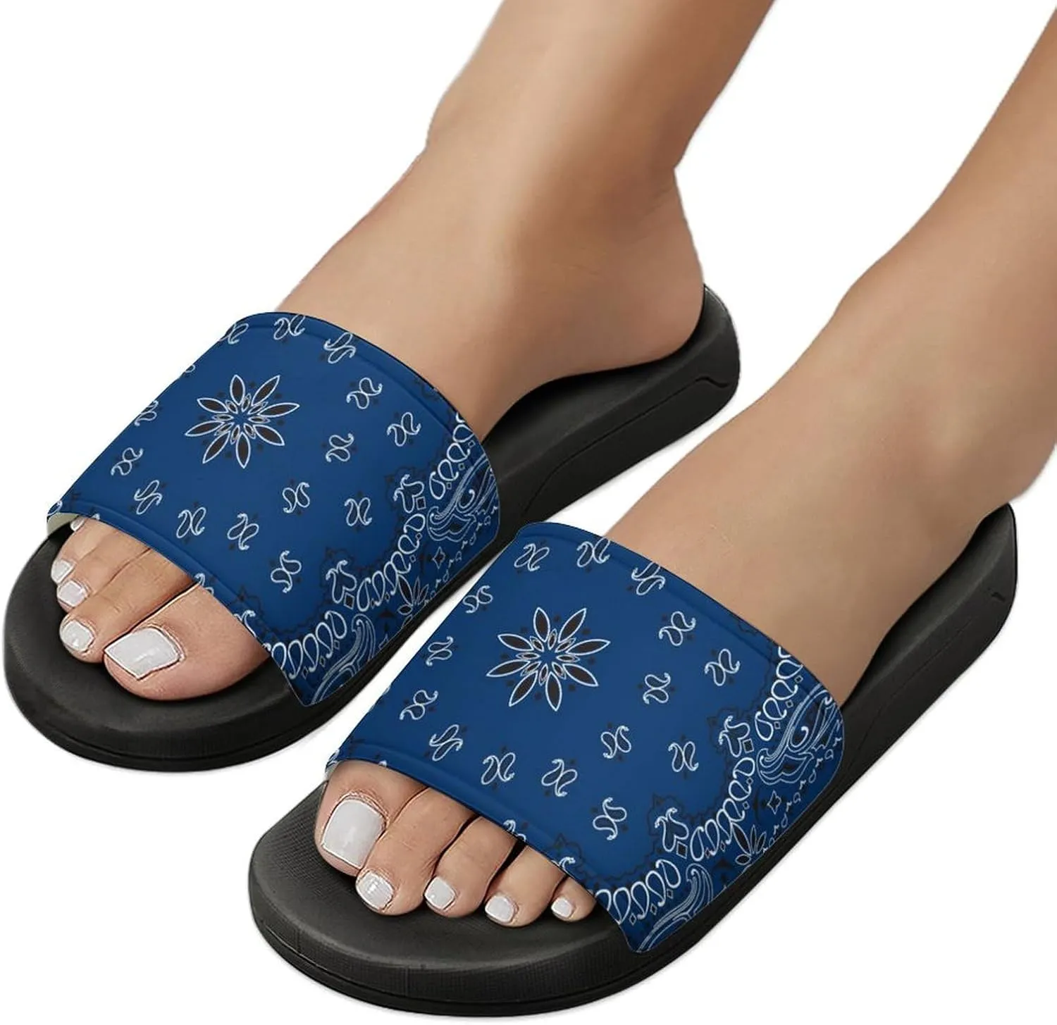 Blue Paisley Bandana Funny Slide Sandals Non-Slip PVC Shower Slipper House Shoes Open Toe Slippers for Adult