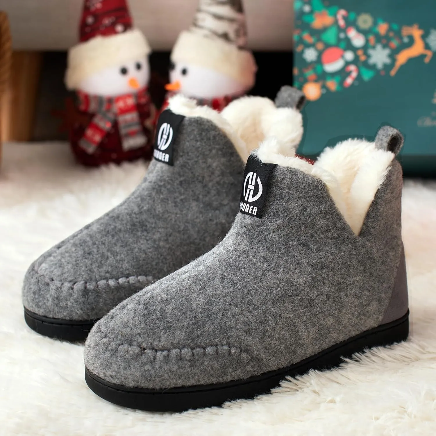 Booties Slipper for Men and Women, Plush Lining Winter Warm House Shoes Memory Foam Slipper Boots