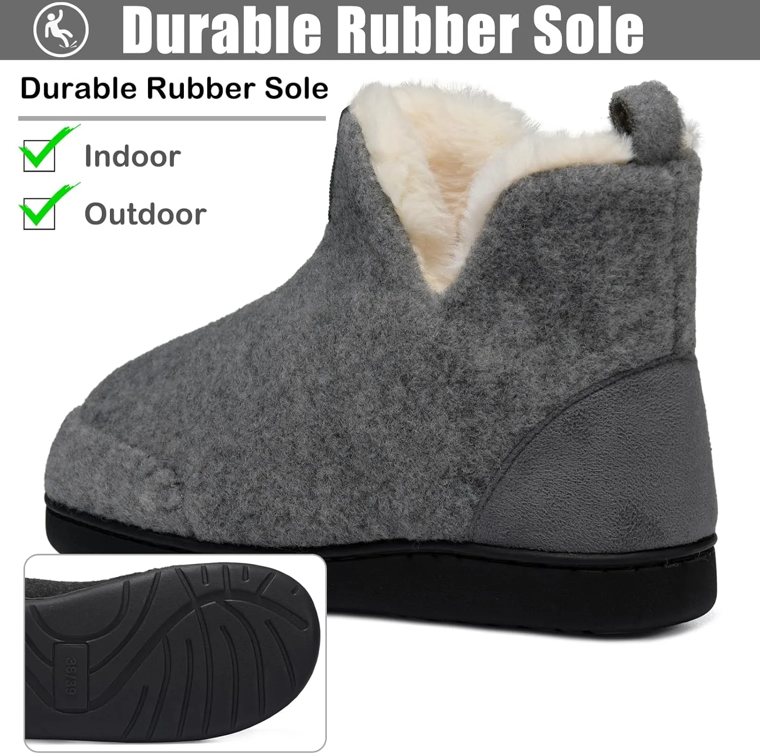Booties Slipper for Men and Women, Plush Lining Winter Warm House Shoes Memory Foam Slipper Boots