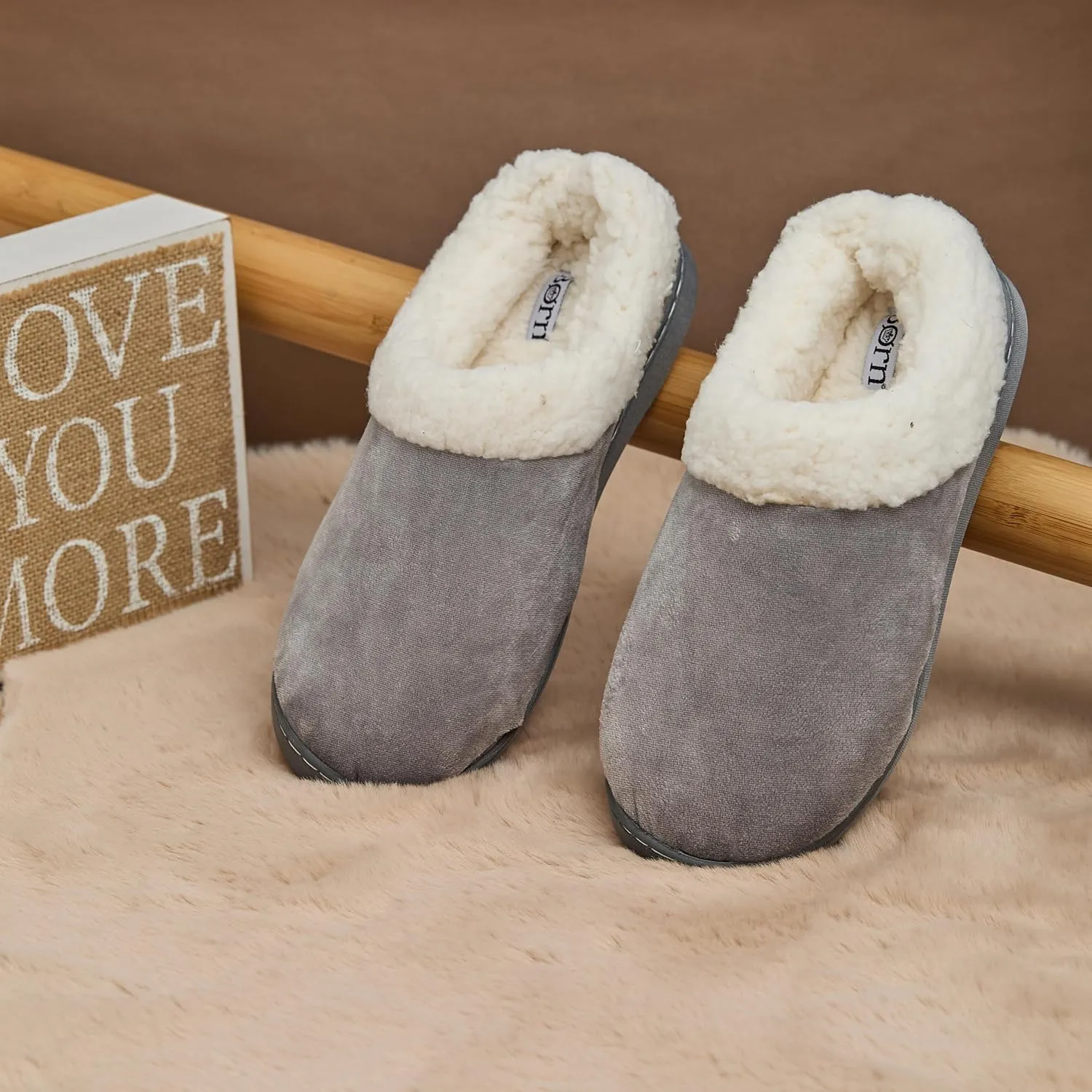 BORN Clog or Scuff Womens Slippers with Memory Foam and Non-Slip Sole, Soft and Comfy Bedroom Slippers for Women