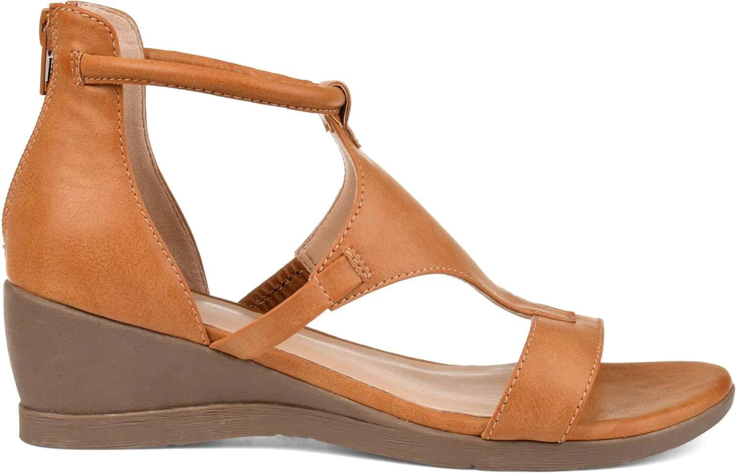 Brinley Co. Womens Caged Sandal Wedge Tan, 6 Regular US