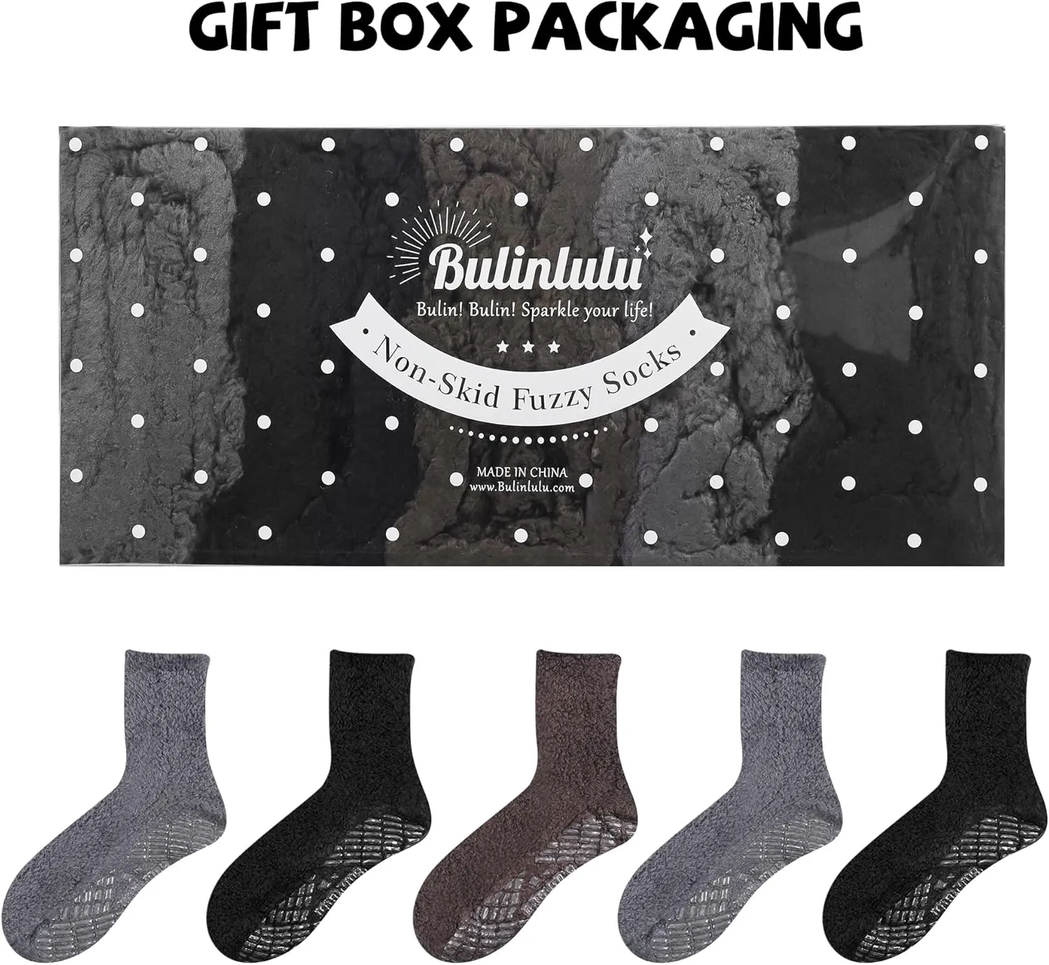 Bulinlulu Fuzzy Socks With Grips for Women 5-Pairs Non Slip Sleep Warm Fluffy Slipper Socks with Grippers for women