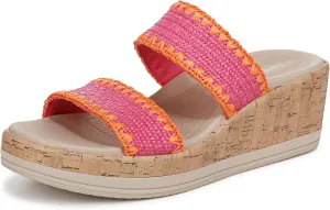BZees Womens Resort Wedge Sandal Pink Multi 9.5 M