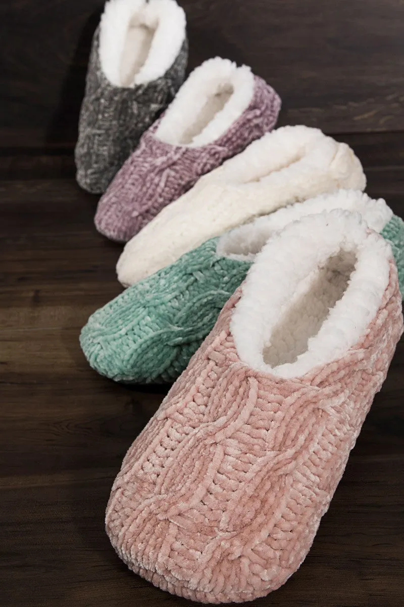 Cable Knit Chenille Slipper Socks