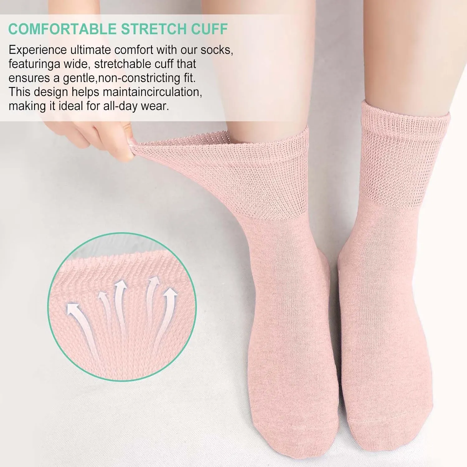 CaiDieNu Non Slip Socks for Women: Non Skid Crew Grip Socks with Grippers for Elderly Hospital Pilates Yoga Grippy 5 Pairs