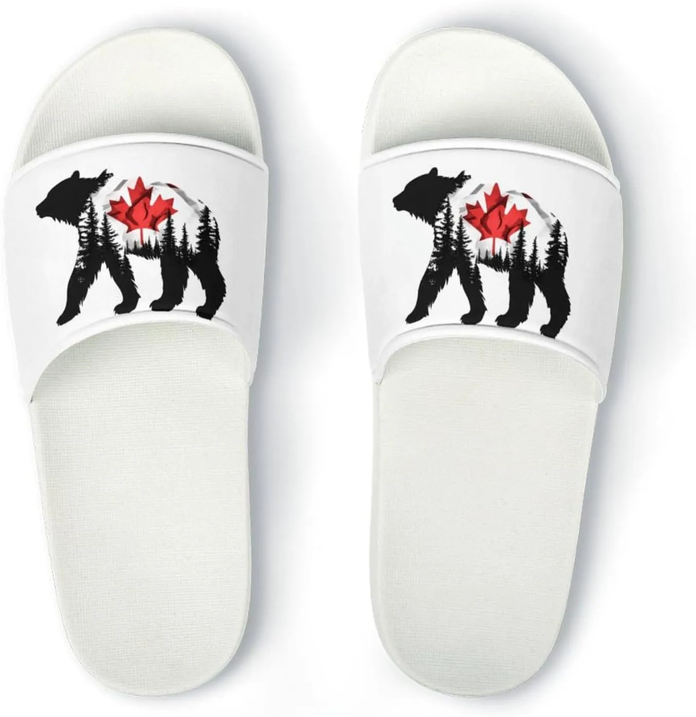 Canadian Bear & Maple Leaf Canada Flag Open Toe Slippers for Women And Men Non Slip Shower Slippers Home Slippers