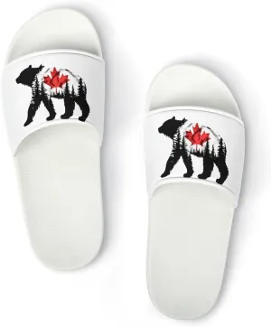 Canadian Bear & Maple Leaf Canada Flag Open Toe Slippers for Women And Men Non Slip Shower Slippers Home Slippers