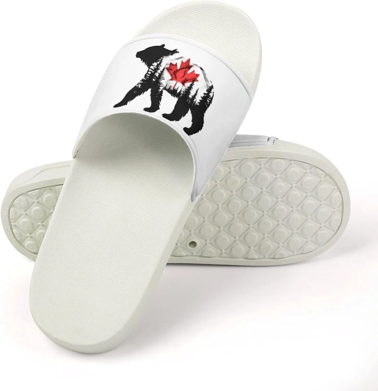 Canadian Bear & Maple Leaf Canada Flag Open Toe Slippers for Women And Men Non Slip Shower Slippers Home Slippers