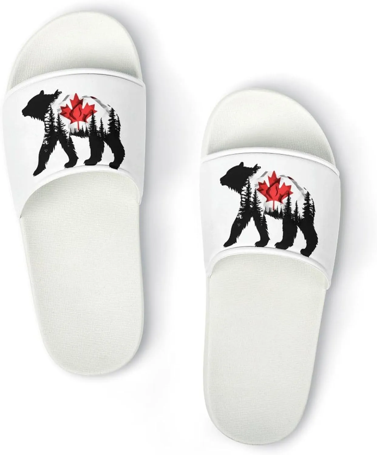Canadian Bear & Maple Leaf Canada Flag Open Toe Slippers for Women And Men Non Slip Shower Slippers Home Slippers