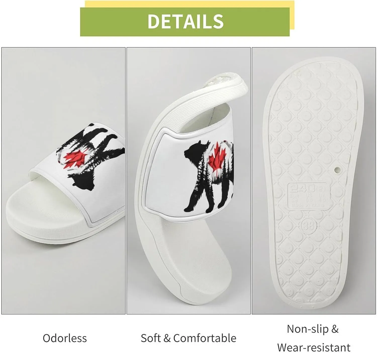 Canadian Bear & Maple Leaf Canada Flag Open Toe Slippers for Women And Men Non Slip Shower Slippers Home Slippers