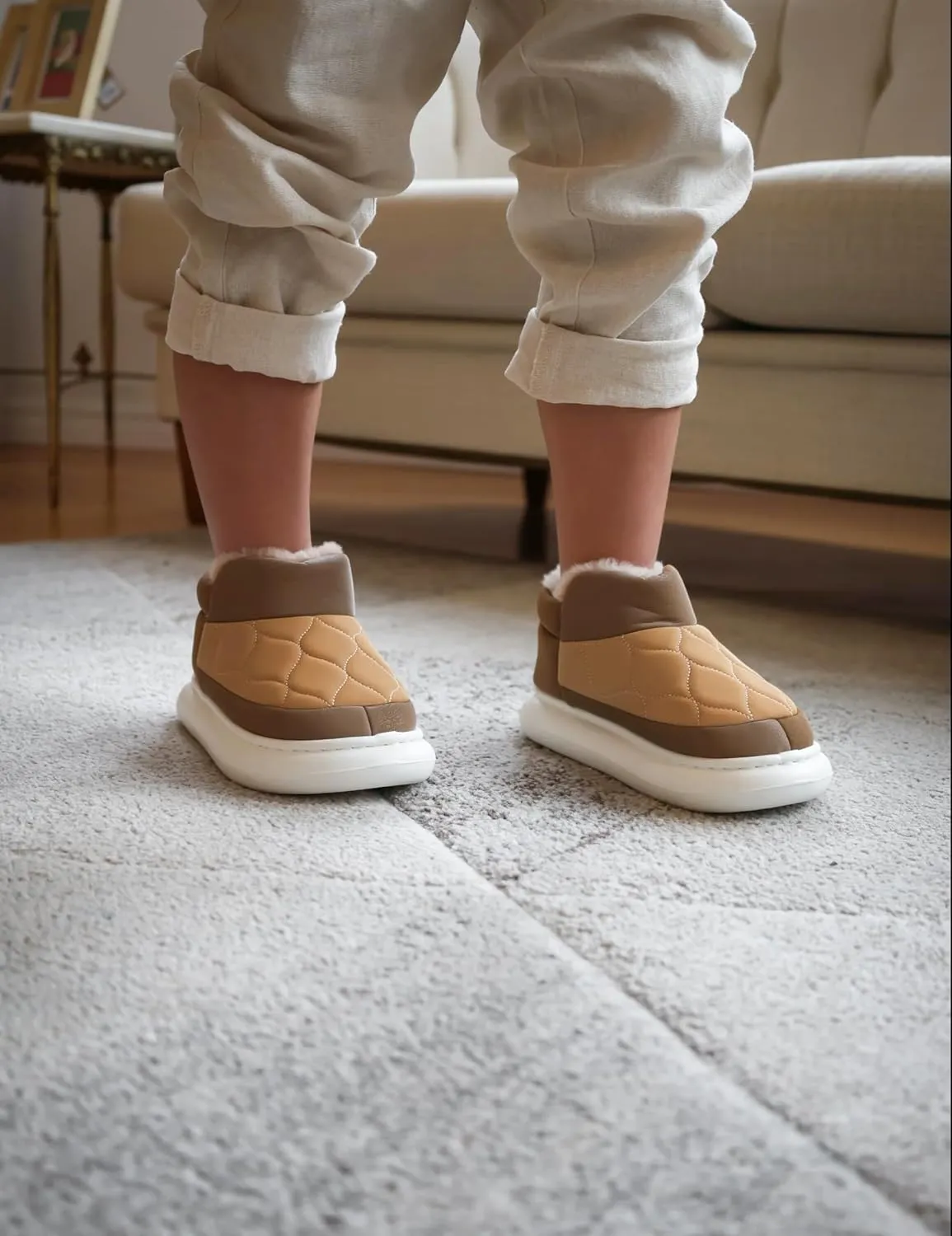 Cappuccino Honeycomb Girls’ Kids Slippers Winter Non-Slip Footwear