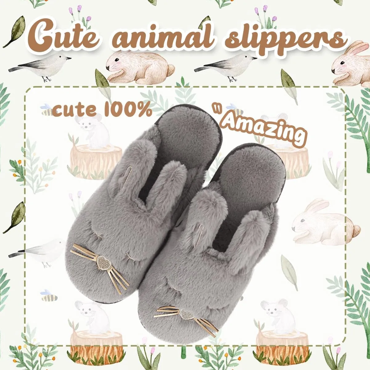 Caramella Bubble Bunny Slippers for Women Fuzzy Cute Animal Memory Foam House Rabbit Slippers Indoor Outdoor