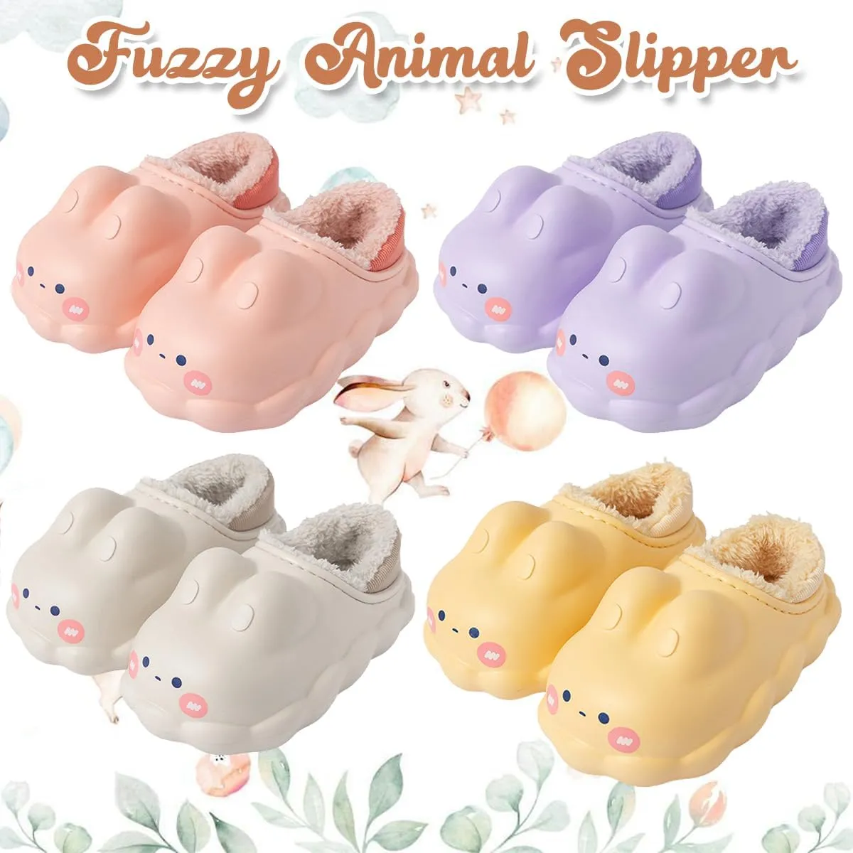 Caramella Bubble Women Cute Bunny Animal Slippers Memory Foam Cotton Rabbit House Shoes for Adults Indoor Outdoor