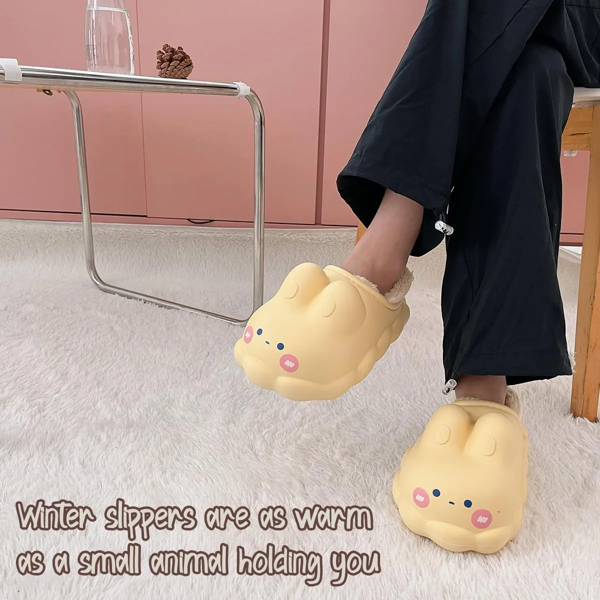 Caramella Bubble Women Cute Bunny Animal Slippers Memory Foam Cotton Rabbit House Shoes for Adults Indoor Outdoor